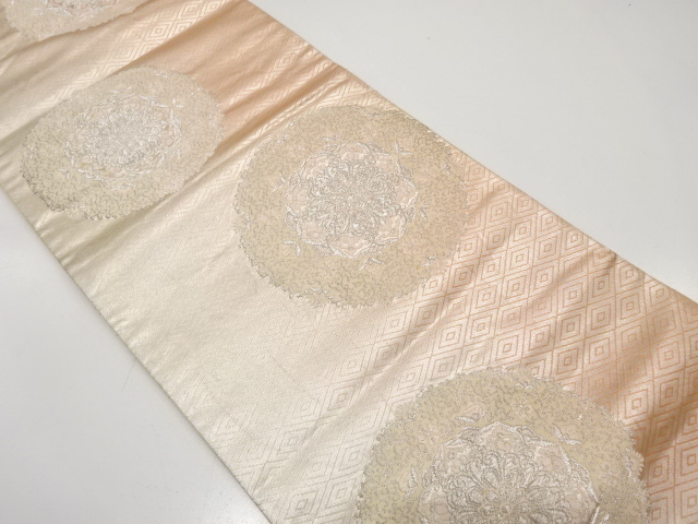 JAPANESE KIMONO / ANTIQUE FUKURO OBI / SILK / WOVEN FLOWER CREST